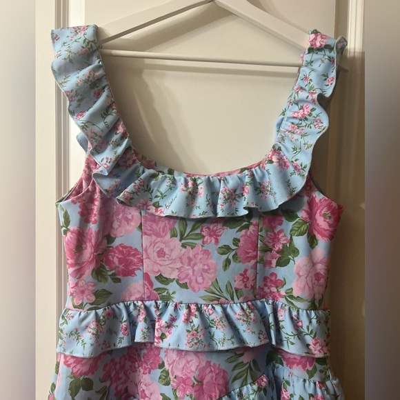 Show Me Your Mumu Weddings Pink Floral Scoop Neck Tiered Maxi Dress - Picture 8 of 9